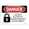 Signmission OSHA Danger Sign, Lockout Electricity Before Working, 18in X 12in Decal, 12" W, 18" L, Landscape OS-DS-D-1218-L-1431 - alternate 1